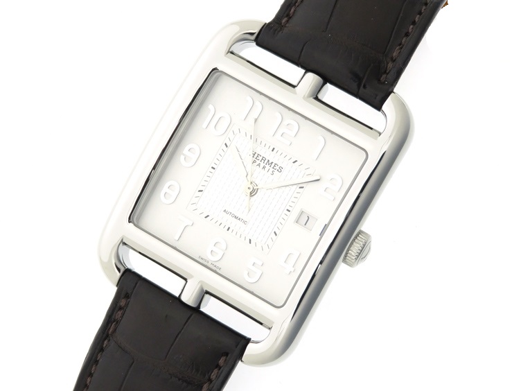 HERMES エルメス　ケープコッド　CD6.710.220.MHA　シルバーアラビア文字盤　SS/革ベルト　ステンレス　自動巻き　日付表示　 メンズウォッチ　時計【204】