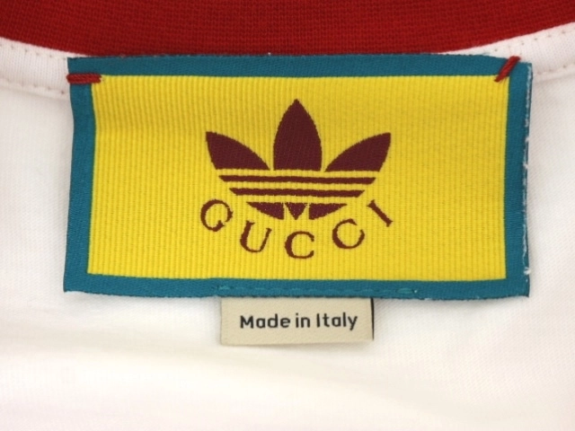 GUCCI グッチ 衣類 トレフォイルロゴ半袖Tシャツ メンズS ホワイト/ブルー/レッド コットン 702612 ( 2148103863615) 【200】