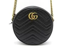 GUCCI グッチ GGマーモント ラウンドミニショルダーバッグ レザー【430