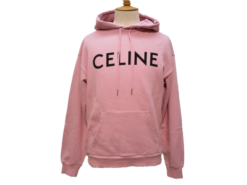 CELINE セリーヌ ロゴパーカー メンズS ピンク/ブラック コットン 