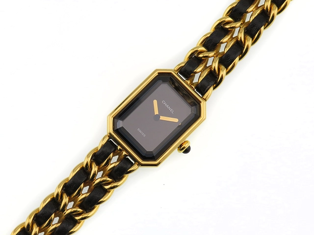 CHANEL　シャネル　レディース時計　プルミエールS　H0001　ブラック文字盤　ゴールドメッキ/レザー　クォーツ【430】2148103670817