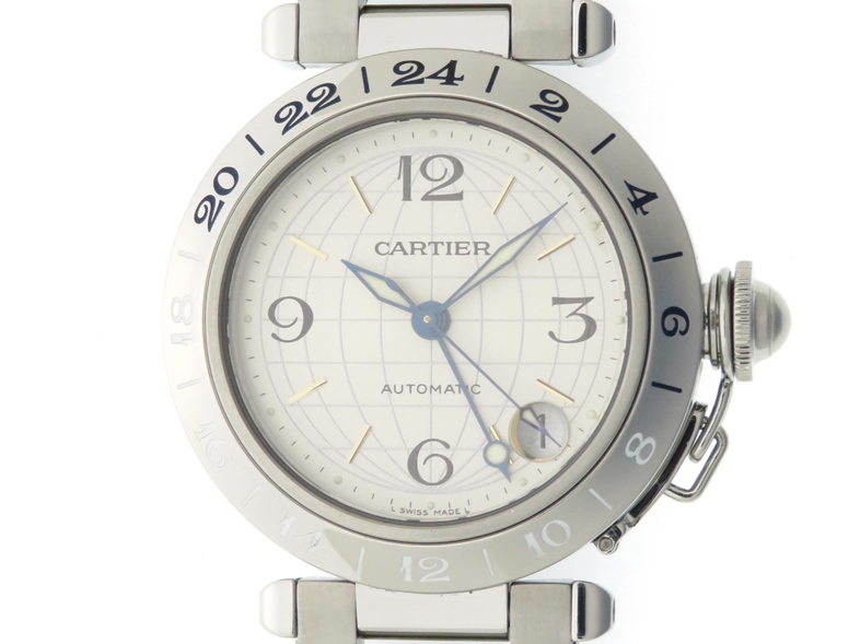 Cartier カルティエ　パシャC メリディアン　W31029M7　シルバー文字盤　SS　ステンレス　自動巻き　日付表示　GMT機能　旧型　男女兼用　 ボーイズウォッチ　時計【204】
