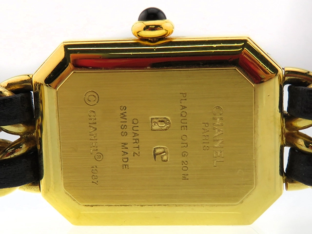 CHANEL　シャネル　レディース時計　プルミエールS　H0001　ブラック文字盤　ゴールドメッキ/レザー　クォーツ【430】2148103670817