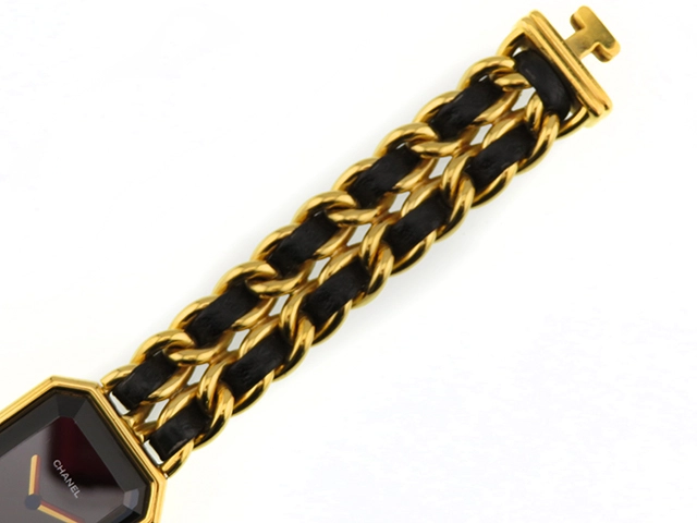 CHANEL　シャネル　レディース時計　プルミエールS　H0001　ブラック文字盤　ゴールドメッキ/レザー　クォーツ【430】2148103670817