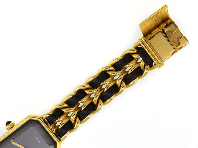 CHANEL　シャネル　レディース時計　プルミエールS　H0001　ブラック文字盤　ゴールドメッキ/レザー　クォーツ【430】2148103670817