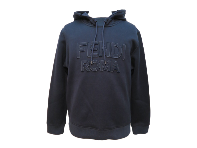 FENDI フェンディ ロゴパーカー メンズM ネイビー コットン FY1097AI01 