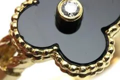 Van Cleef & Arpels ヴァン クリーフ&アーペル ヴィンテージアルハンブラ リング 初期型 10号 K18イエローゴールド/オニキス/ダイヤモンド 5.1g 【472】SJ