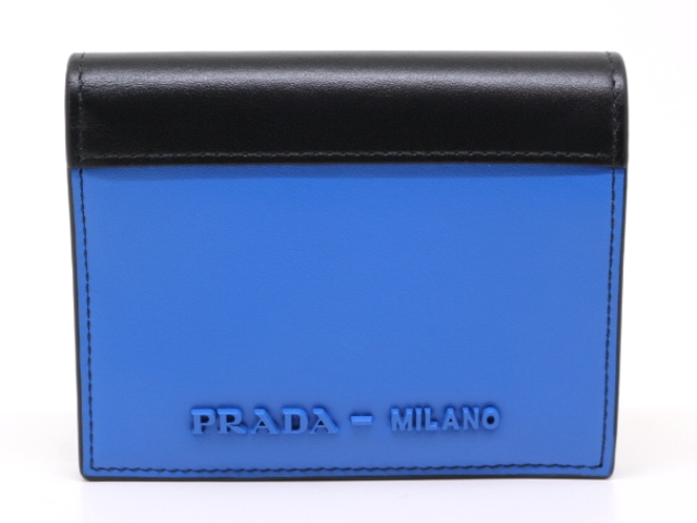 PRADA プラダ サイフ･小物 財布 二つ折財布 ブルー ブラック カーフ 1MV204 2148103262463【200】
