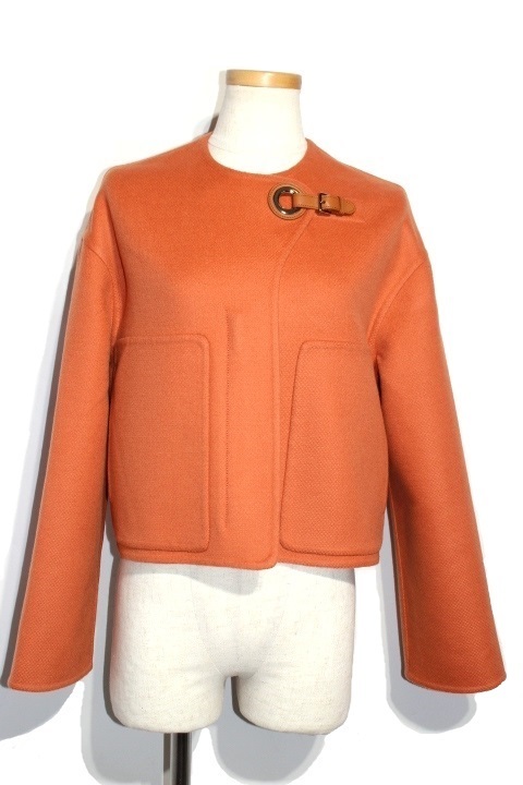 【極美品】エルメス　スウェット トレーナー　レザー切替　カシミヤ　オレンジ　近年 極美品】エルメス スウェット トレーナー レザー切替 カシミヤ