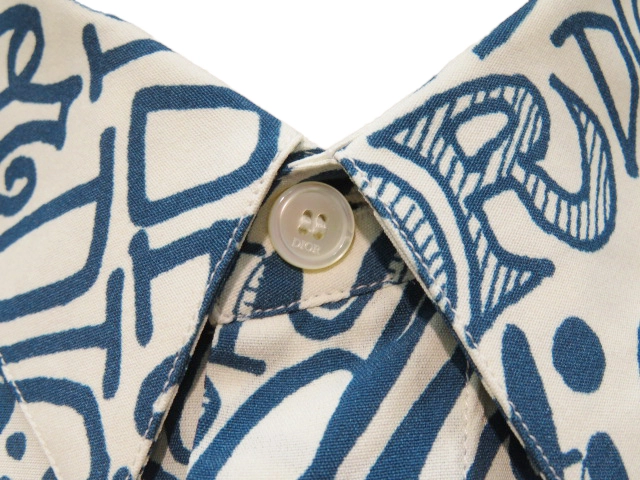 DIOR×Shawn Stussy　ディオール×ショーンステューシー　総柄シャツ　メンズ38　ブルー　レーヨン　013C501A4935　2143000675804　【432】