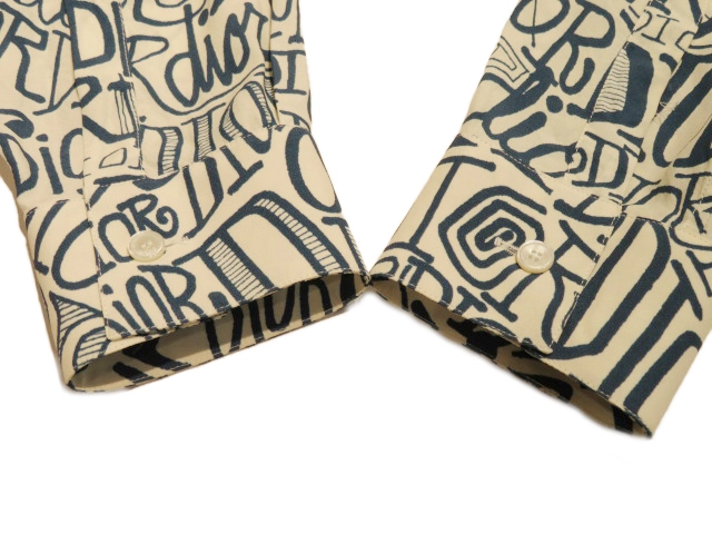 DIOR×Shawn Stussy　ディオール×ショーンステューシー　総柄シャツ　メンズ38　ブルー　レーヨン　013C501A4935　2143000675804　【432】