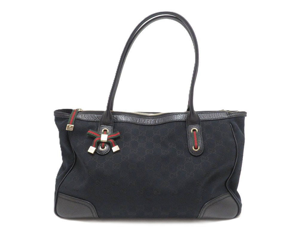 【とうめいリンゴ】GUCCI　ブラックトートバッグ レザー GUCCI - GUCCI ハンドバッグ トートバッグ レザー ブラックの