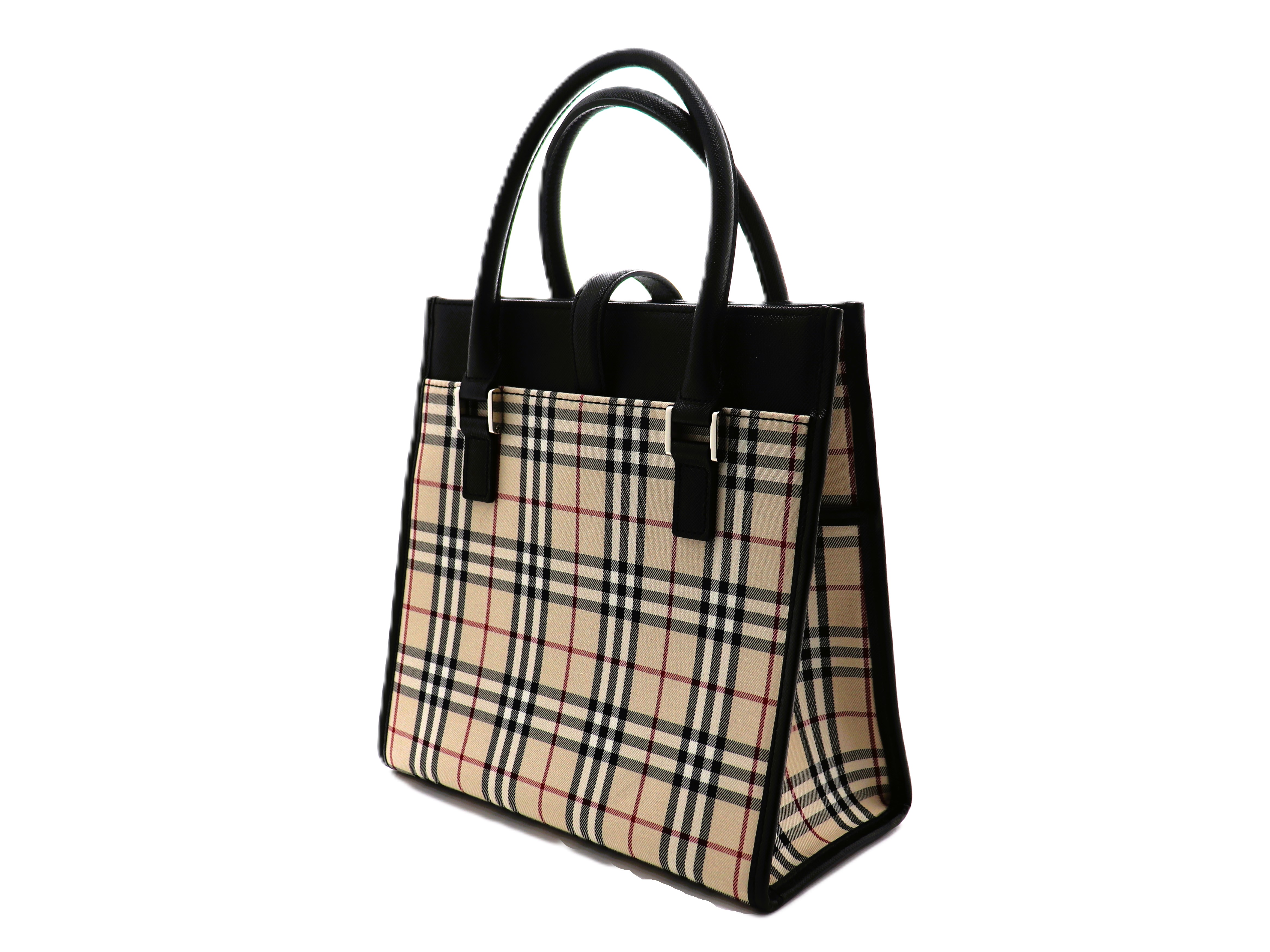 A42【良品】バーバリー ノバチェック 3層式ハンドバッグ 黒 日本製 牛革 BURBERRY バーバリー ノバチェック ハンドバッグ アーカイブ