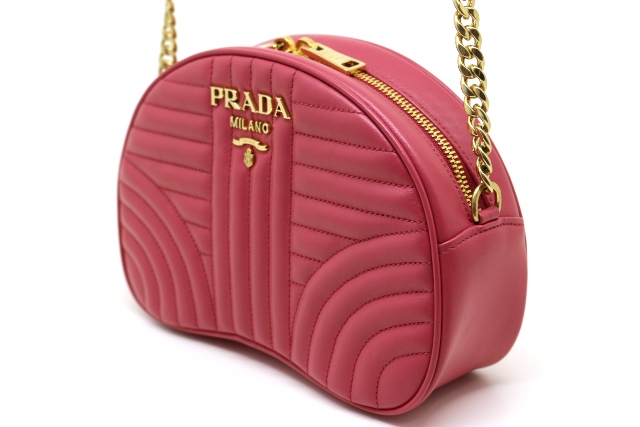 PRADA プラダ ダイアグラム チェーンショルダーバッグ ピンク カーフ
