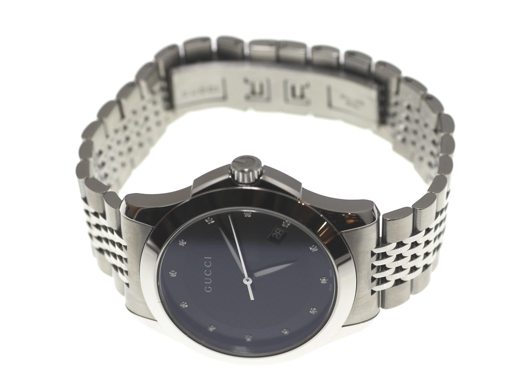 GUCCI グッチ 腕時計 Gタイムレス 126.4 YA126405 ステンレス 12Pダイヤモンドブラック文字盤 クォーツ【472】EY