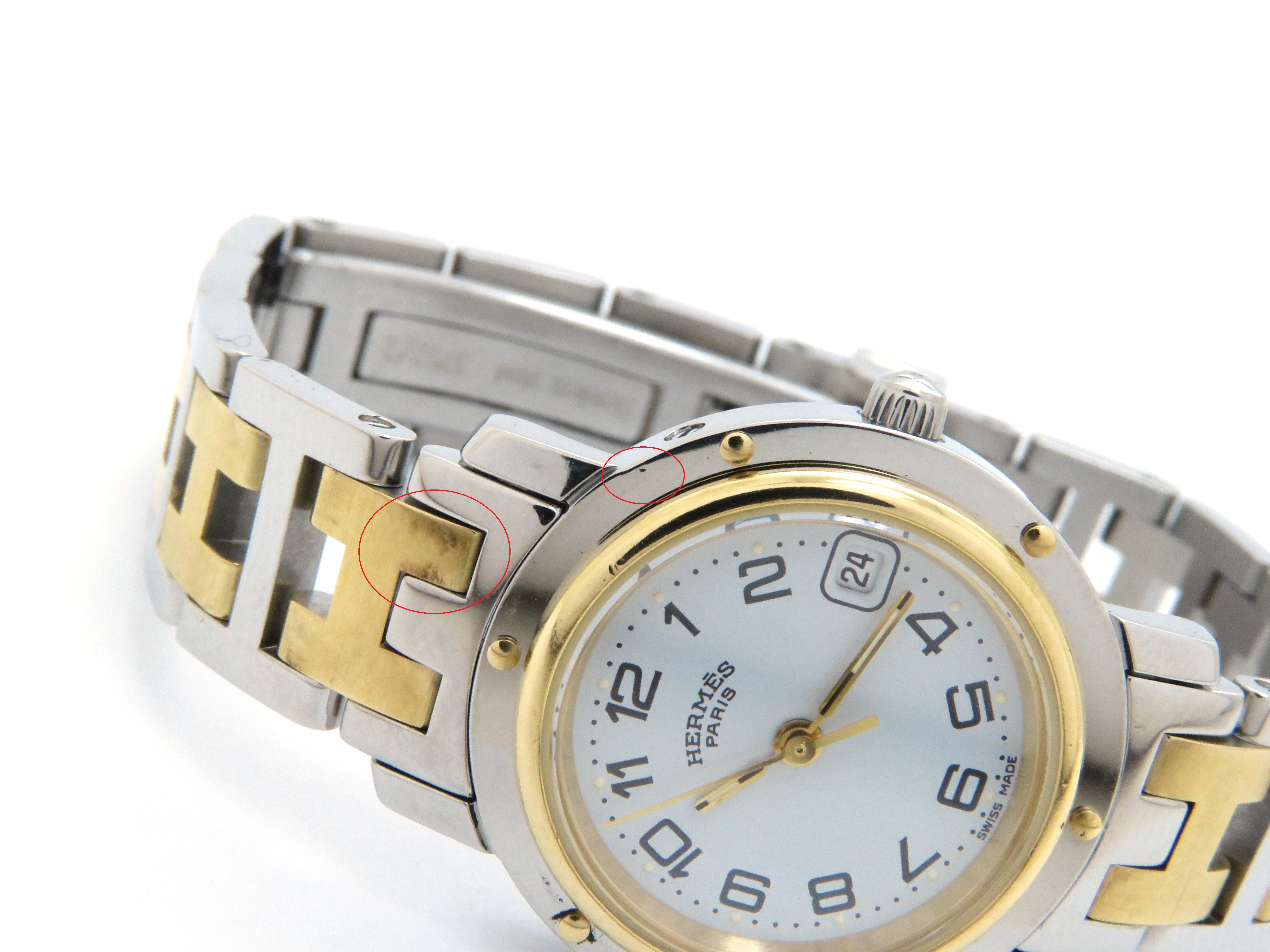 HERMES　エルメス　クリッパー　CL4.220　クオーツ　ステンレススチール　レディース腕時計　ホワイト文字盤【205】