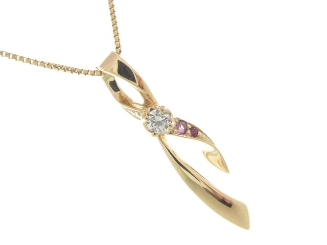 JEWELRY　ノンブランドジュエリー　ネックレス　K10PG　色石　ダイヤモンド　D0.05ct　約2.0g【431】2120000344237
