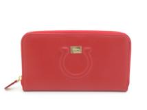 Salvatore Ferragamo　サルヴァトーレフェラガモ　ラウンド長財布　22 C843　ガンチョシティ　レッド　レザー　2144000214864　【437】