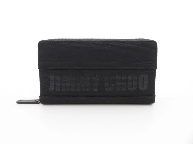 JIMMY CHOO ジミーチュー ラウンドファスナー長財布 ブラック ナイロン