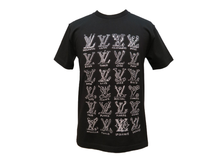 816 LOUIS VUITTON ルイヴィトン Tシャツ 黒 刺繍 L モノグラム シルク 