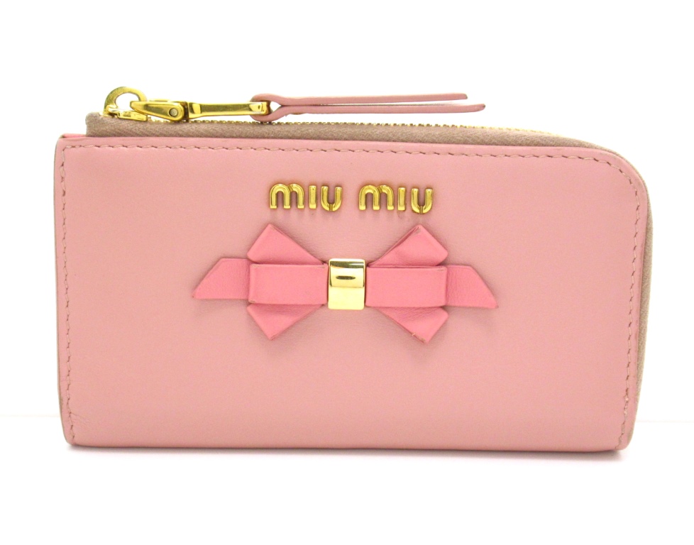 miu miu ミュウミュウ キーリング付コインケース ピンク カーフ 5PP026