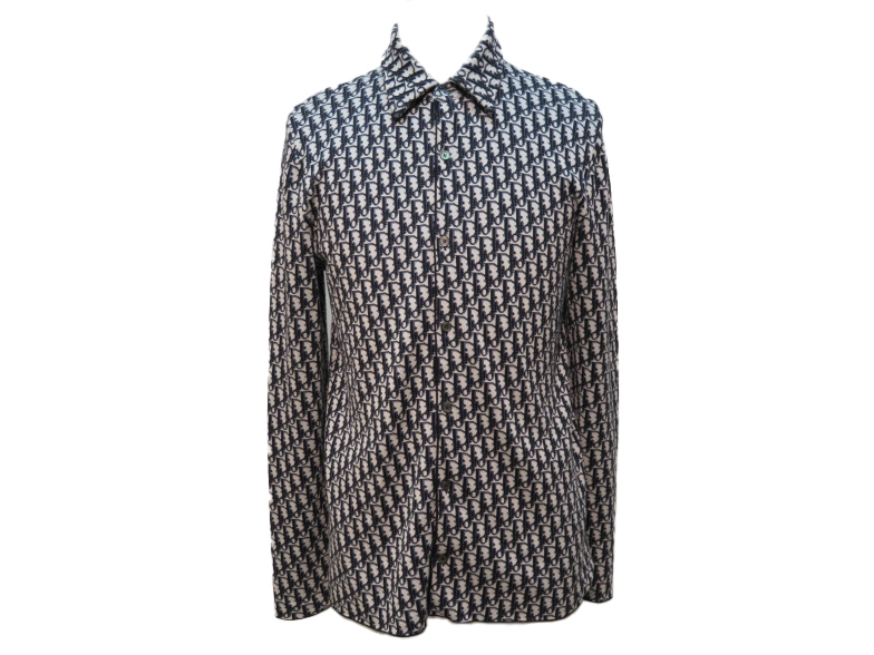 DIOR ディオール オブリークニットシャツ メンズS ネイビー コットン  