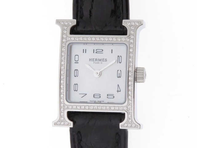 HERMES レディース腕時計 Hウォッチ クオーツ SS ホワイト文字盤最大約17素材機能