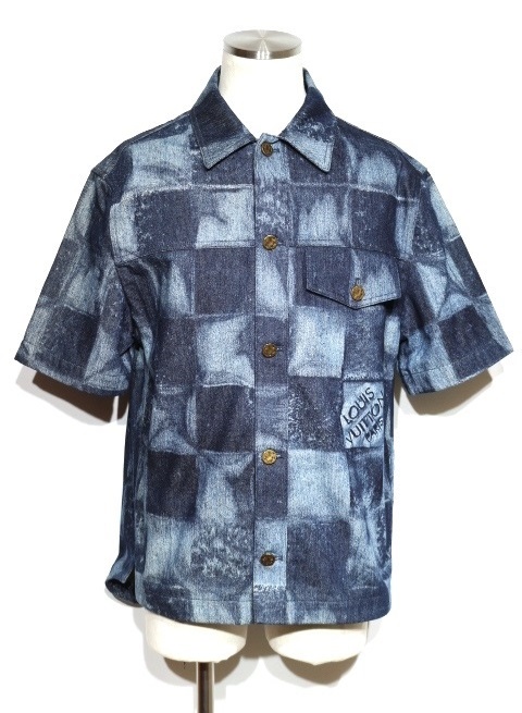 極美品 ルイヴィトン 21AW DNA デニム ショートスリーブシャツ M 青