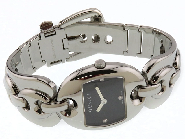 GUCCI　グッチ　マリーナチェーン 3PD　ブラック文字盤　ステンレススチール　121.5/YA121503　レディース時計【208】2148103730948