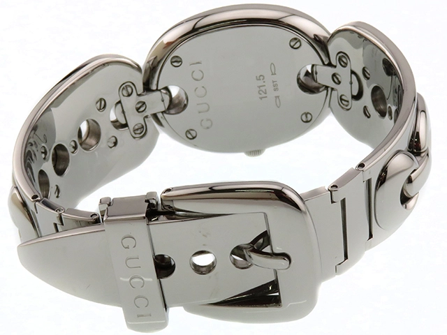 GUCCI　グッチ　マリーナチェーン 3PD　ブラック文字盤　ステンレススチール　121.5/YA121503　レディース時計【208】2148103730948