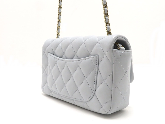 CHANEL 　シャネル　ミニマトラッセ１８　チェーンショルダー　ライトブルー／ＧＰ　ラムスキン【431】2148103943591