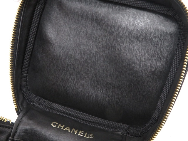 CHANEL シャネル ココマーク 縦型バニティ ブラック/GP キャビア【431】2148103943478