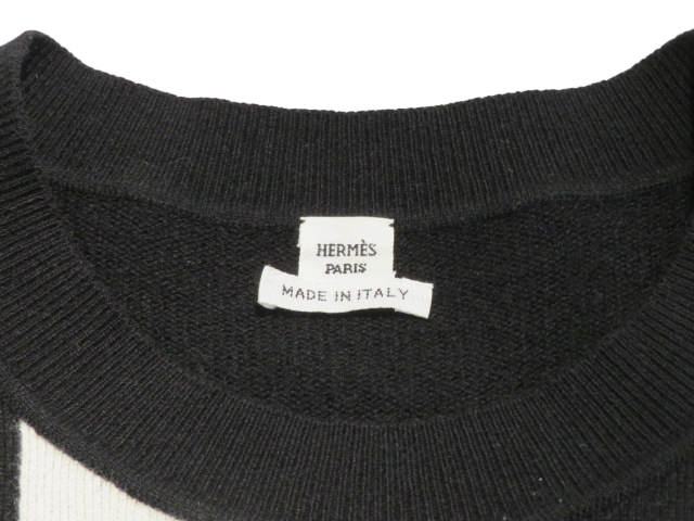 HERMES　エルメス　ショートスリーブニット　レディース38　ブラック/ホワイト　カシミヤ　2143100481060　【432】