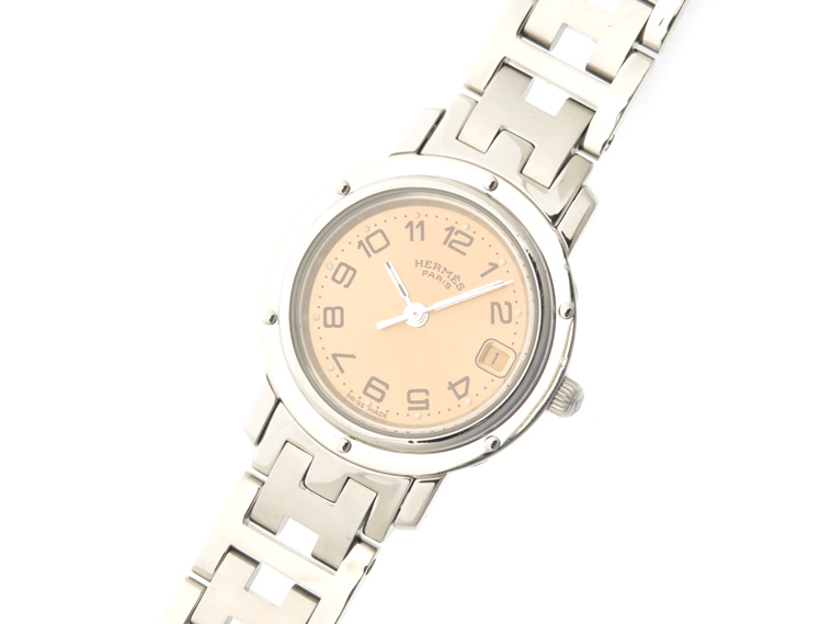 HERMES 腕時計 クリッパー クオーツ SS ピンク文字盤 CL4.210