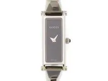 GUCCI　グッチ　バングルウォッチ　サイズＳ　1500Ｌ　ブラック文字盤　ステンレススチール　クオーツ　レディース時計　2148103783890【207】