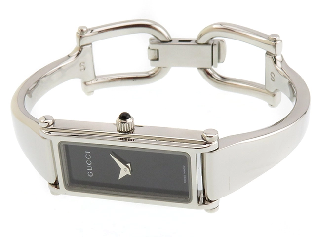 GUCCI グッチ バングルウォッチ サイズS 1500L ブラック文字盤 ステンレススチール クオーツ レディース時計 2148103783890【205】