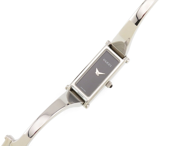 GUCCI グッチ バングルウォッチ サイズS 1500L ブラック文字盤 ステンレススチール クオーツ レディース時計 2148103783890【205】