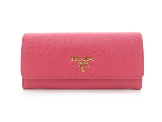 PRADA プラダ 財布 サフィアーノ ZIP長財布 ピンク カーフ 【437