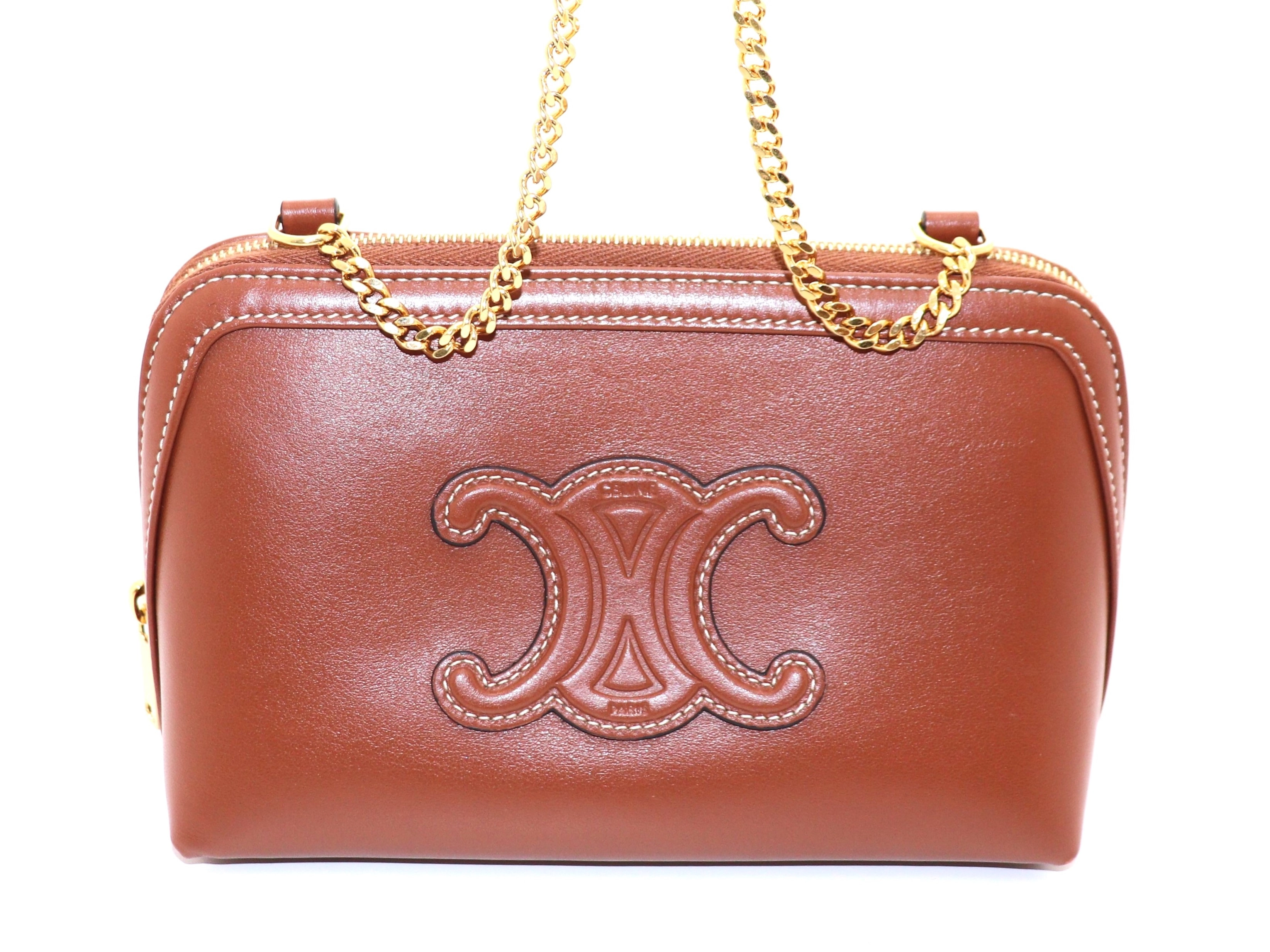 CELINE セリーヌ キュイルトリオンフ チェーンツキクラッチ タン