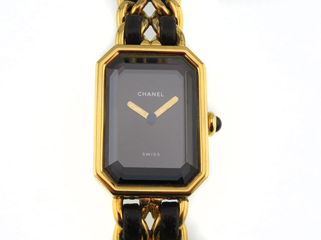 CHANEL　シャネル　プルミエールＭ　H0001　ブラック文字盤　GP/革　クオーツ　レディース時計　2148103803543【207】