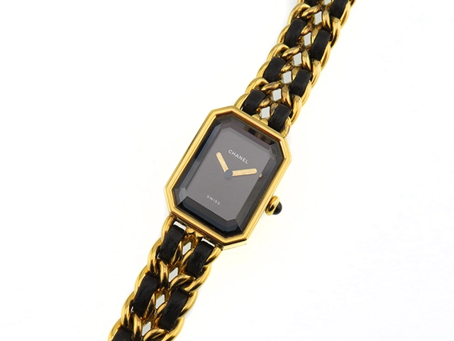 CHANEL シャネル レディース時計 プルミエールM H0001 GP/社外革ベルト ブラック文字盤 クオーツ【472】UH