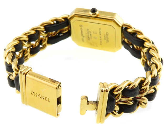 CHANEL シャネル レディース時計 プルミエールM H0001 GP/社外革ベルト ブラック文字盤 クオーツ【472】UH