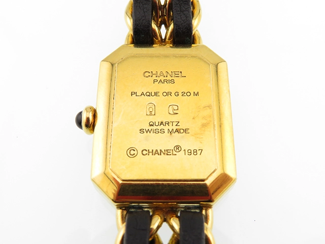 CHANEL シャネル レディース時計 プルミエールM H0001 GP/社外革ベルト ブラック文字盤 クオーツ【472】UH