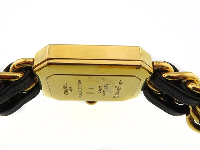 CHANEL シャネル レディース時計 プルミエールM H0001 GP/社外革ベルト ブラック文字盤 クオーツ【472】UH