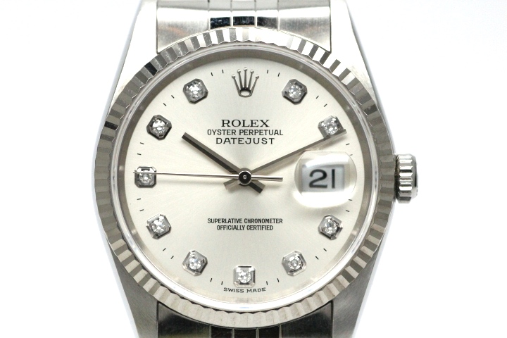 T番 1996年頃製造 ROLEX ロレックス デイトジャスト 16234G ステンレス K18ホワイトゴールド シルバー10Pダイヤモンド  男性用自動巻時計【473】 の購入なら「質」の大黒屋（公式）