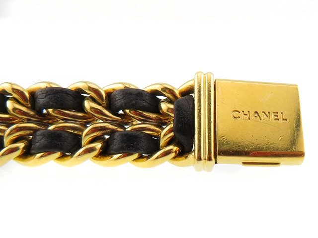 CHANEL シャネル レディース時計 プルミエールM H0001 GP/社外革ベルト ブラック文字盤 クオーツ【472】UH