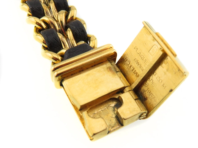 CHANEL シャネル レディース時計 プルミエールM H0001 GP/社外革ベルト ブラック文字盤 クオーツ【472】UH