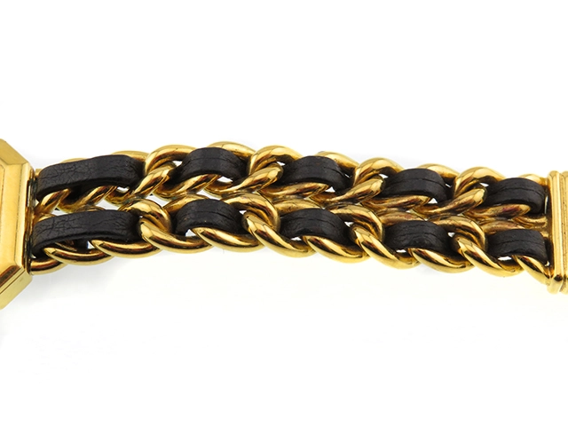 CHANEL シャネル レディース時計 プルミエールM H0001 GP/社外革ベルト ブラック文字盤 クオーツ【472】UH