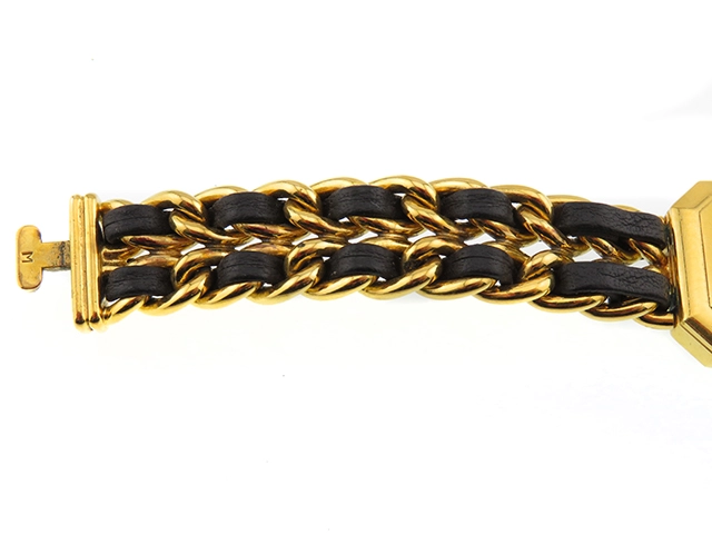 CHANEL シャネル レディース時計 プルミエールM H0001 GP/社外革ベルト ブラック文字盤 クオーツ【472】UH