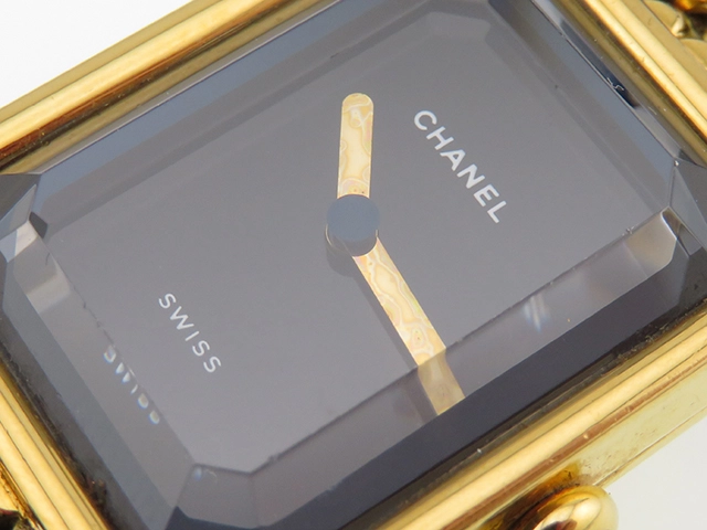 CHANEL シャネル レディース時計 プルミエールM H0001 GP/社外革ベルト ブラック文字盤 クオーツ【472】UH